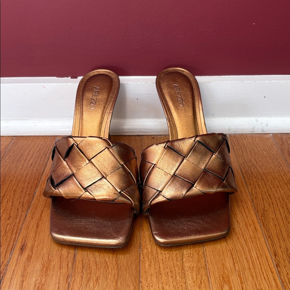 Arezzo Metallic Bronze Woven Slides